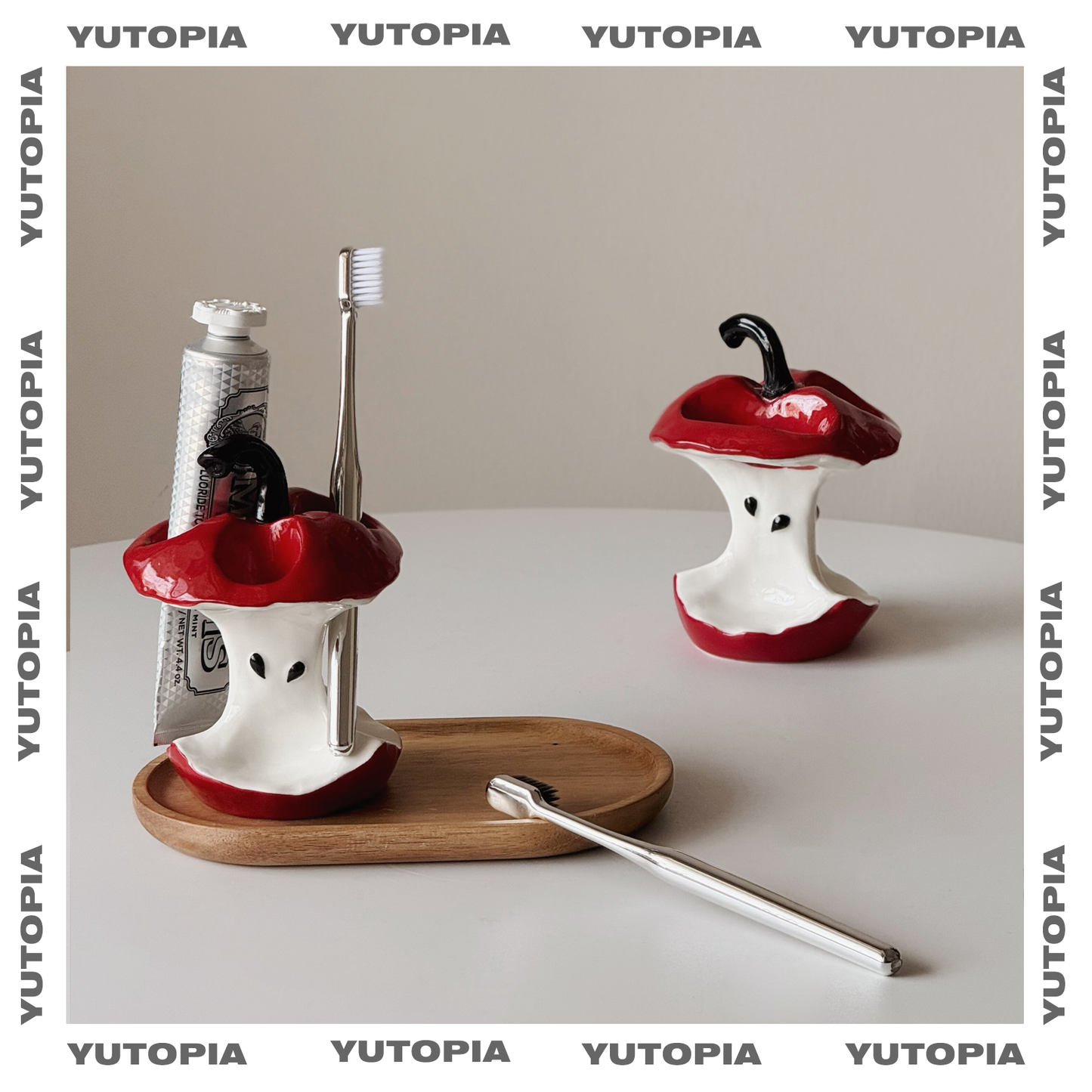 Yu Xuan's niche toothbrush holder, bathroom countertop, high-value apple toothpaste shelf, makeup brush storage ornaments
