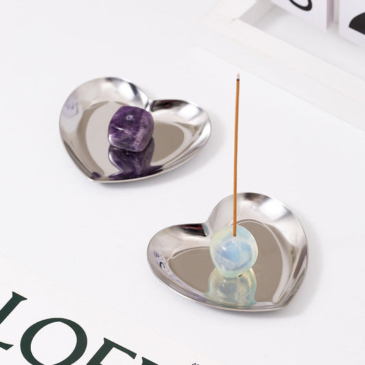 Heart Stainless Steel Incense Holder with Natural Stone