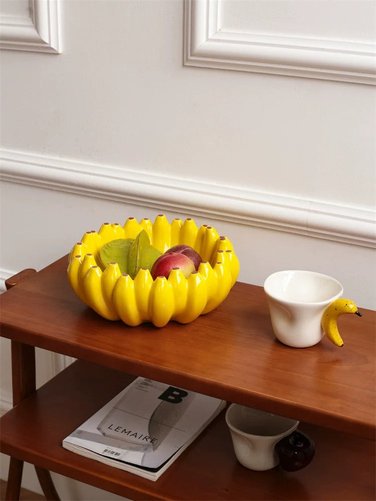 CMYD Limited Edition Creative Ceramic Banana Fruit Basket Home Dried Fruit Snack Plate Decorative Ornament Housewarming Gift