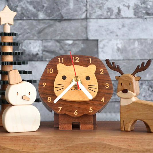 Mini Animal Wooden Desk Clock – Lion & Bear Collection
