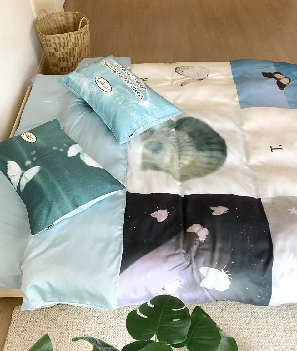 Art Favorites Butterfly Garden Ins Wind 60 Tencel Summer Cool Four-piece Set of Color-Blocked Design Bedding