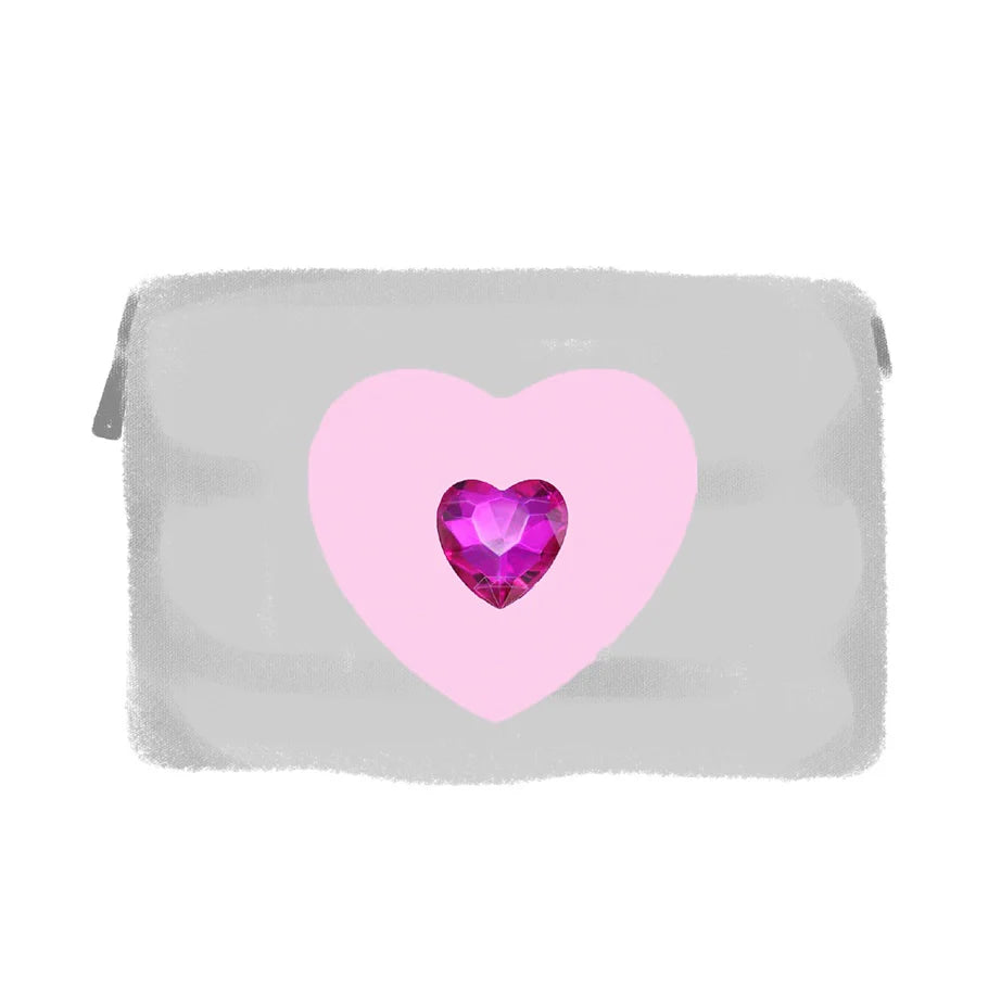 Crystal Heart Cosmetic Bag – Y2K Nylon Pouch