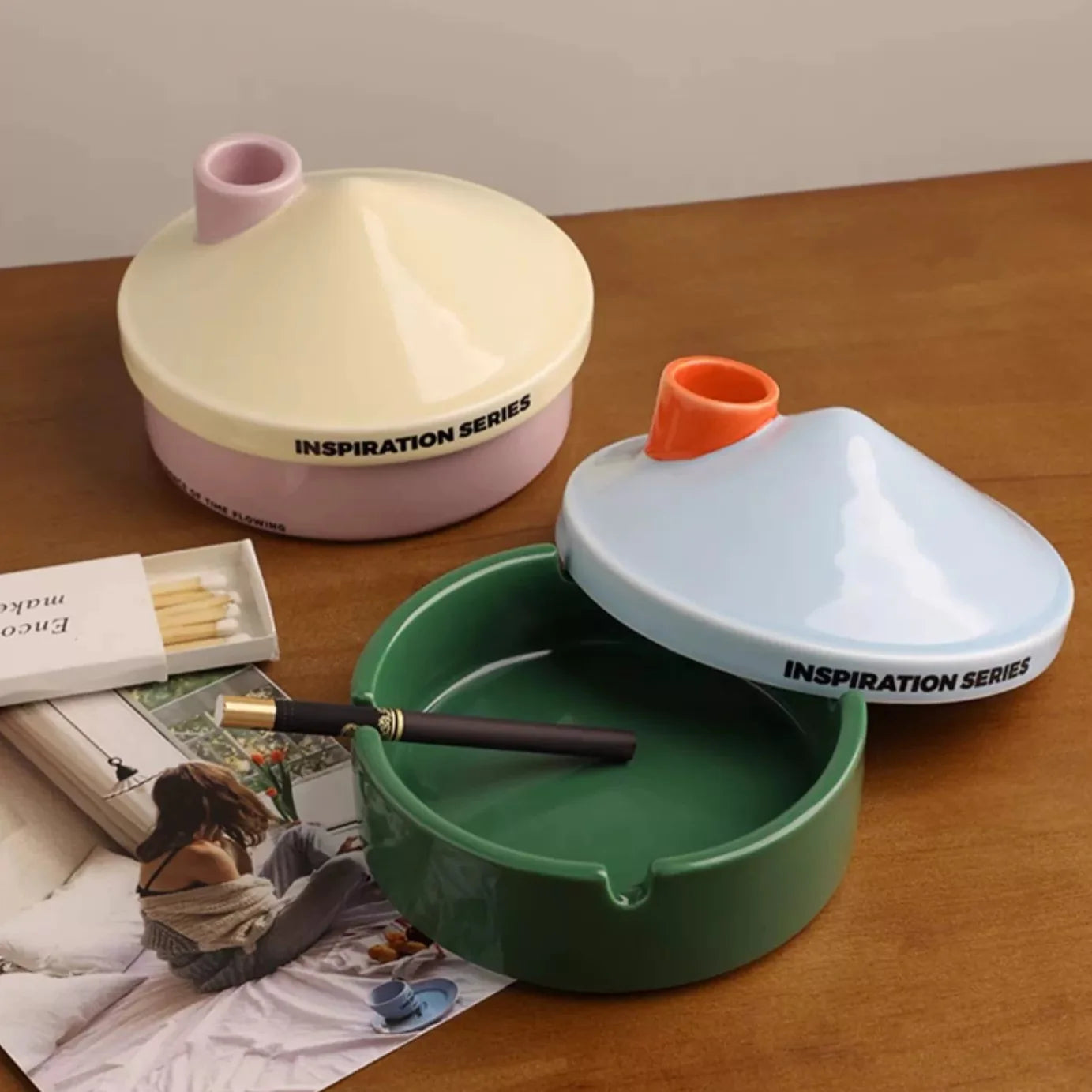 House Pastel Ceramic Ashtray with Lid