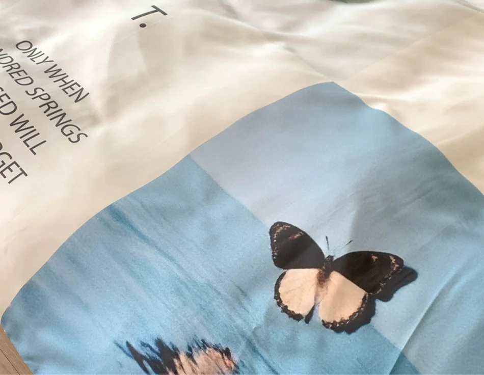 Art Favorites Butterfly Garden Ins Wind 60 Tencel Summer Cool Four-piece Set of Color-Blocked Design Bedding