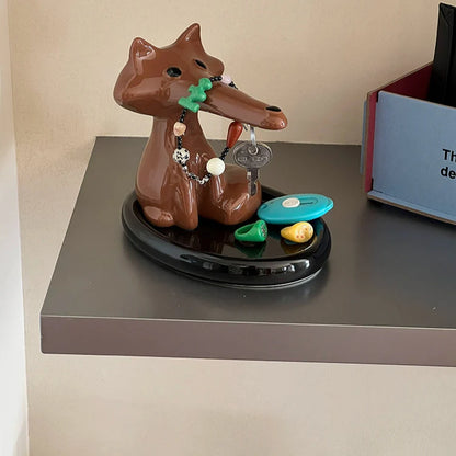 Magnetic Fox Butler Tray – Ceramic Key Holder Stand