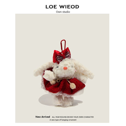 Rainbow Knit Bunny Plush Keychain