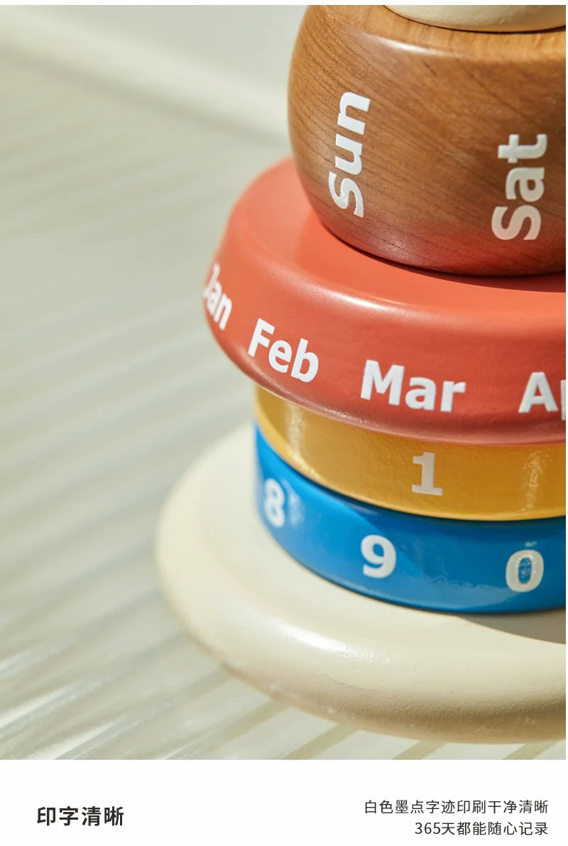 ES designer's original wooden creative desk calendar, contrasting rotatable calendar, Nordic style ornament, perpetual calendar ornament
