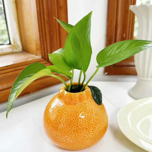 Orange ceramic small vase ornaments living room flower arrangement, hydroponic plant flowers, pothos, mood stabilization, table decorations