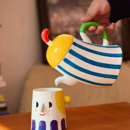 Wavy Stripe Ceramic Teapot