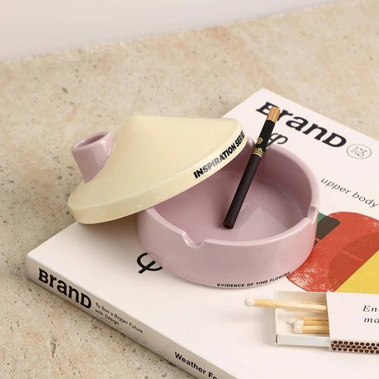 House Pastel Ceramic Ashtray with Lid