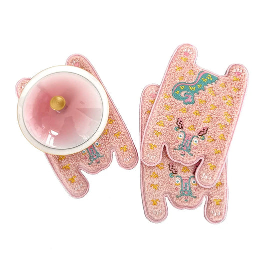 Ruoyu workshop RUOYUSTUDIO original design pink dragon embroidery fabric coaster