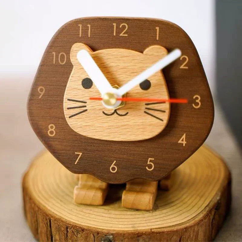 Mini Animal Wooden Desk Clock – Lion & Bear Collection