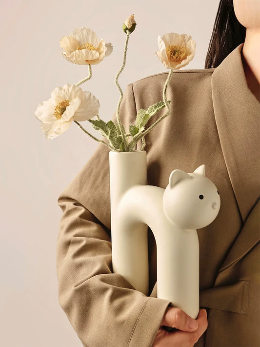 Pastel Cat Ceramic Flower Vase