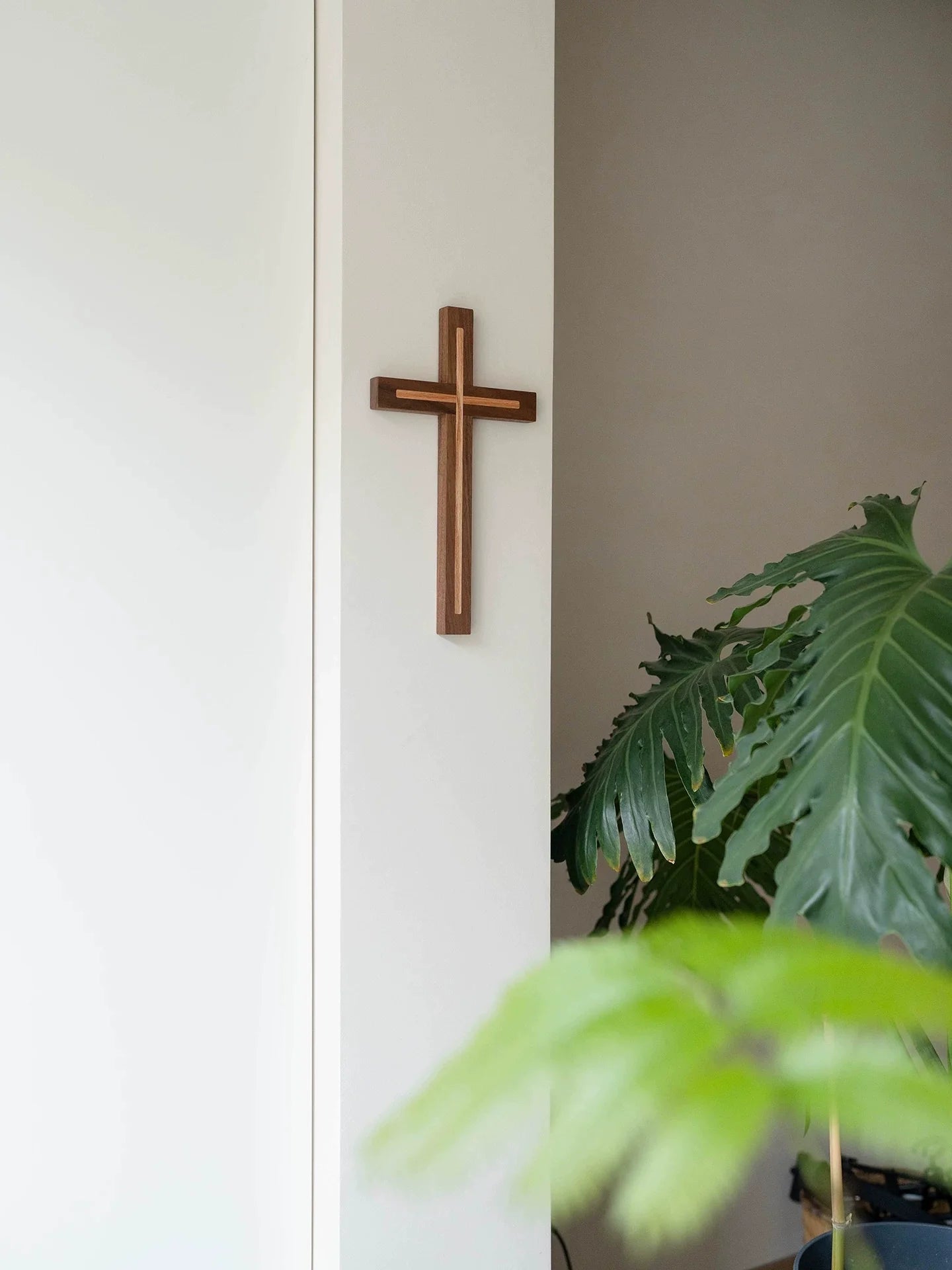 Solid Wood Wall Cross – Walnut & Oak Faith Decor