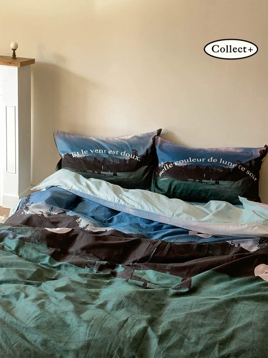 Art Collection: Original Matcha Manor, Korean 100 High Count Four-Piece Cotton Duvet Cover, Bedding Ins
