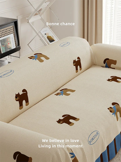 Cream Pet Pattern Sofa Cover