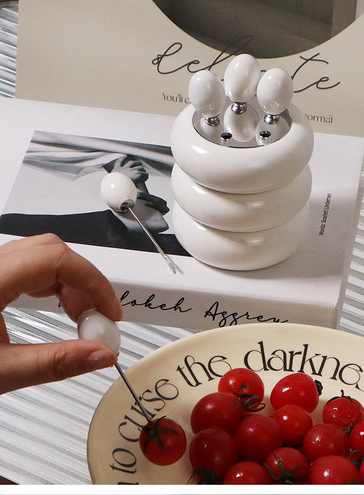Tomato-Shaped Picks & Round Storage Holder