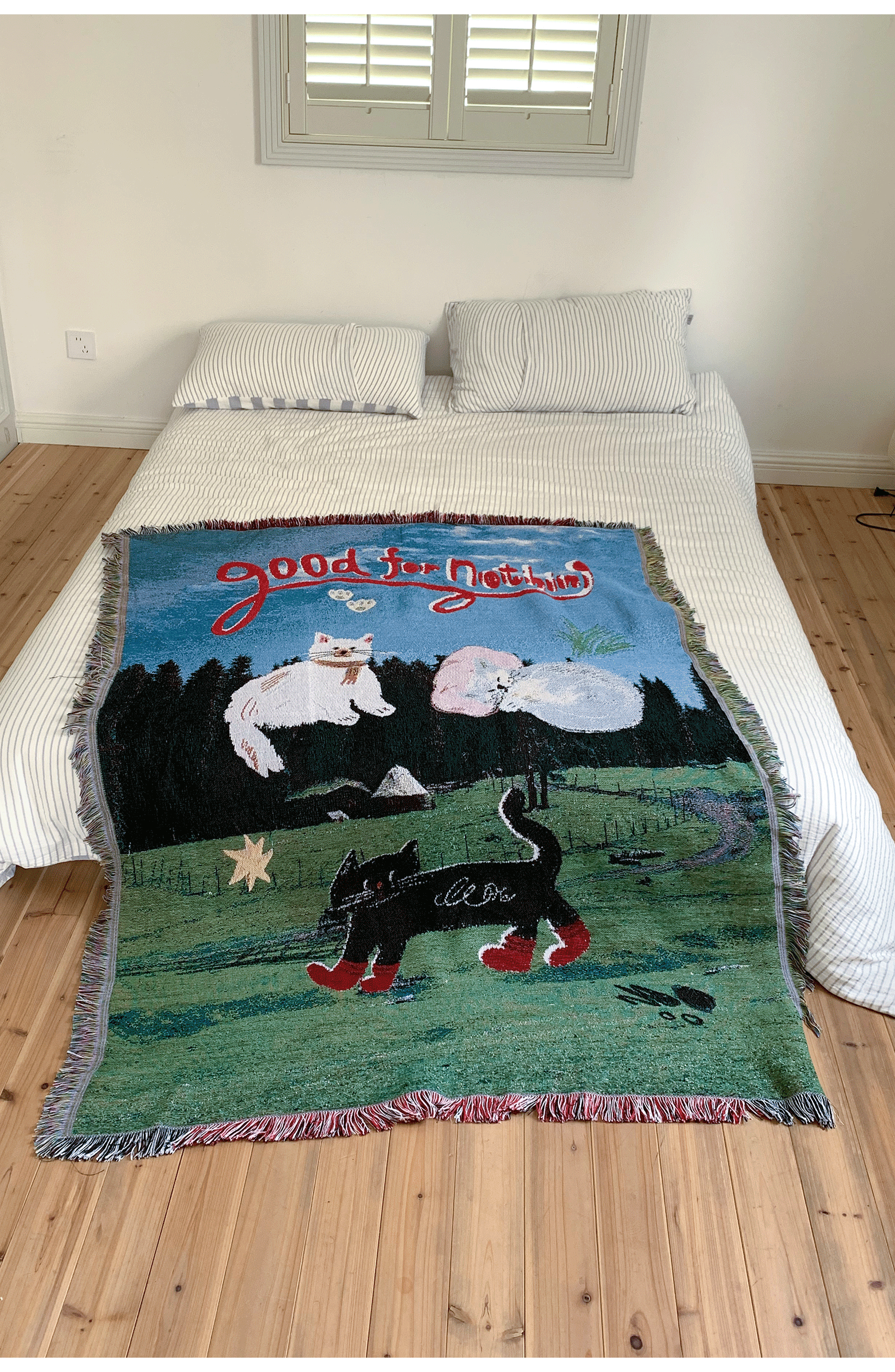 goodfornothing is good for nothing, kitten art tapestry, sofa blanket, knitted blanket, picnic mat, ambiance blanket