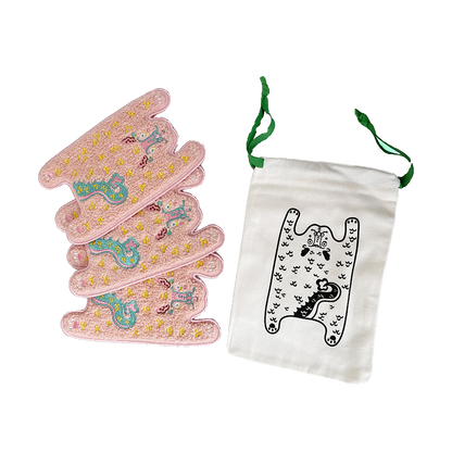 Ruoyu workshop RUOYUSTUDIO original design pink dragon embroidery fabric coaster
