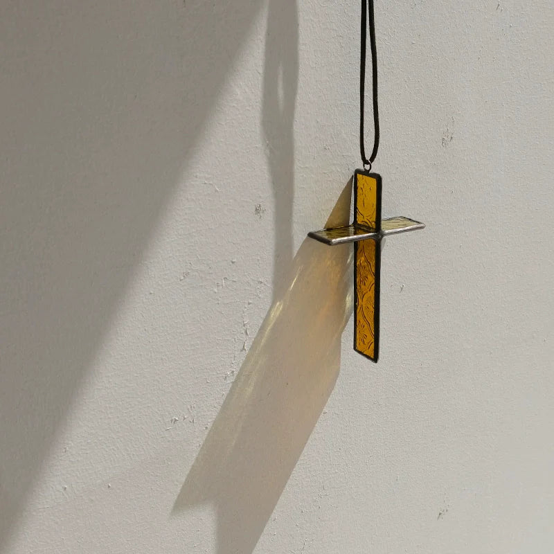 Handmade Stained Glass Cross Ornament