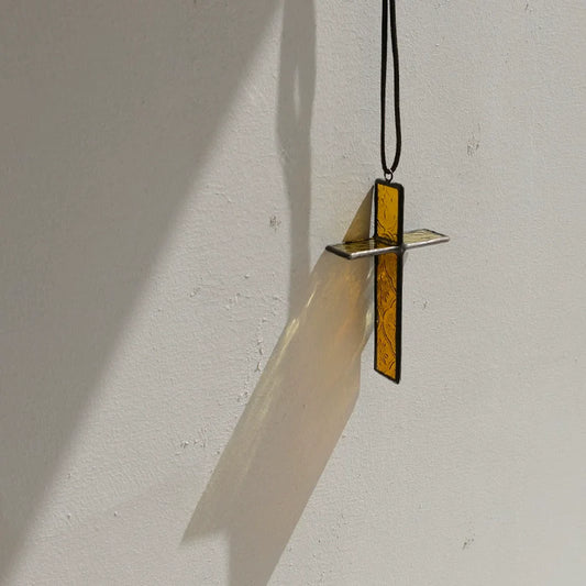 Handmade Stained Glass Cross Ornament