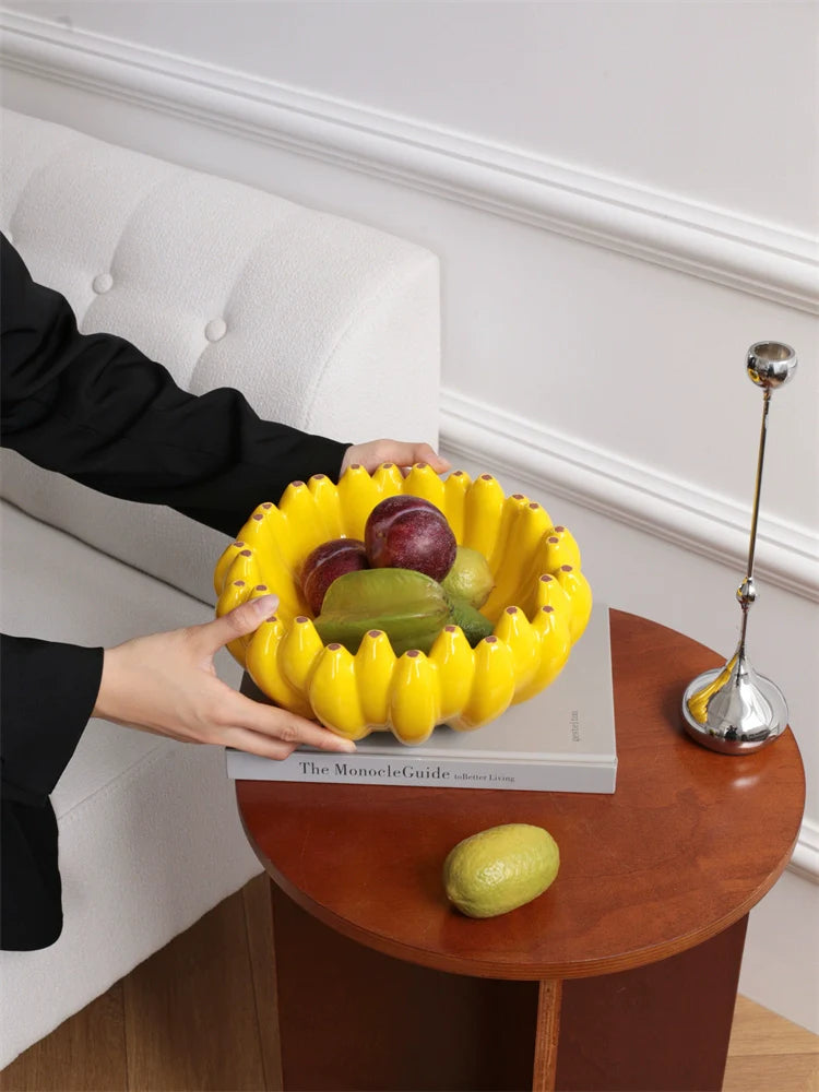 CMYD Limited Edition Creative Ceramic Banana Fruit Basket Home Dried Fruit Snack Plate Decorative Ornament Housewarming Gift
