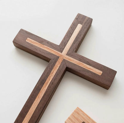 Solid Wood Wall Cross – Walnut & Oak Faith Decor