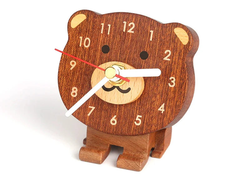 Mini Animal Wooden Desk Clock – Lion & Bear Collection