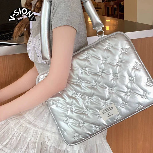 Padded Silver Ribbon Laptop Case with Shoulder Strap