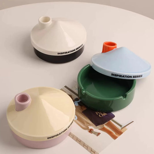 House Pastel Ceramic Ashtray with Lid