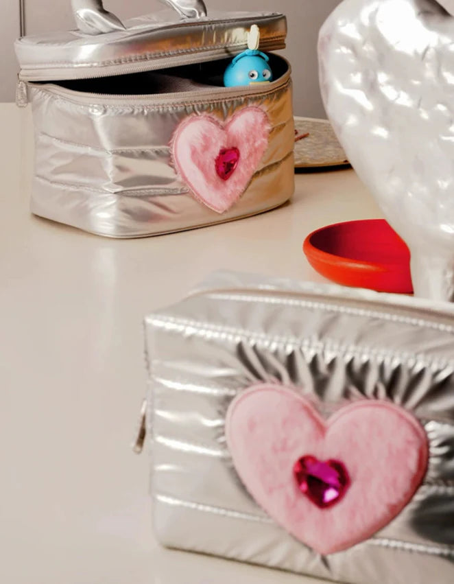 Crystal Heart Cosmetic Bag – Y2K Nylon Pouch