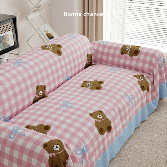 Pink Gingham Bear Sofa Cover