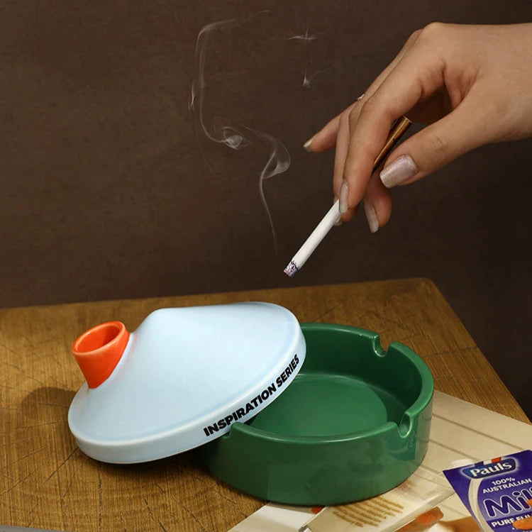 House Pastel Ceramic Ashtray with Lid