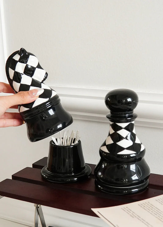 Ceramic Chess Piece Storage Jar