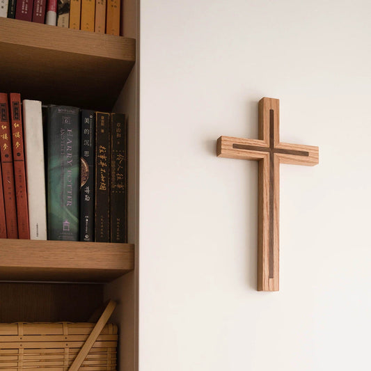 Solid Wood Wall Cross – Walnut & Oak Faith Decor