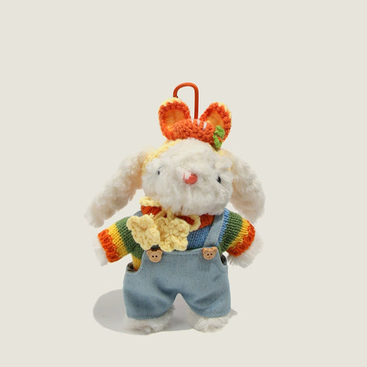 Rainbow Knit Bunny Plush Keychain