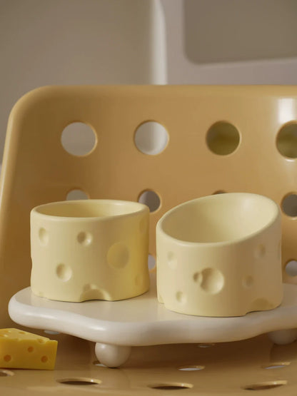 Cheese Ceramic Cat Bowl