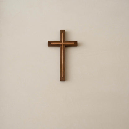 Solid Wood Wall Cross – Walnut & Oak Faith Decor