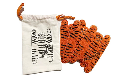 Tiger Mini Rug Coaster Set (3pcs + Storage Pouch)