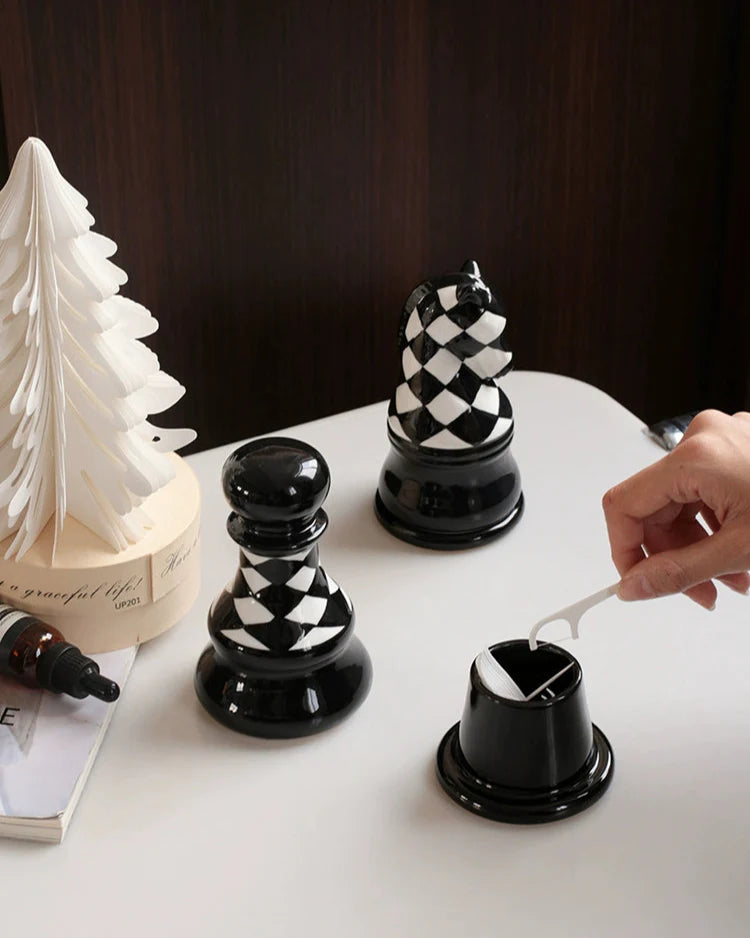 Ceramic Chess Piece Storage Jar