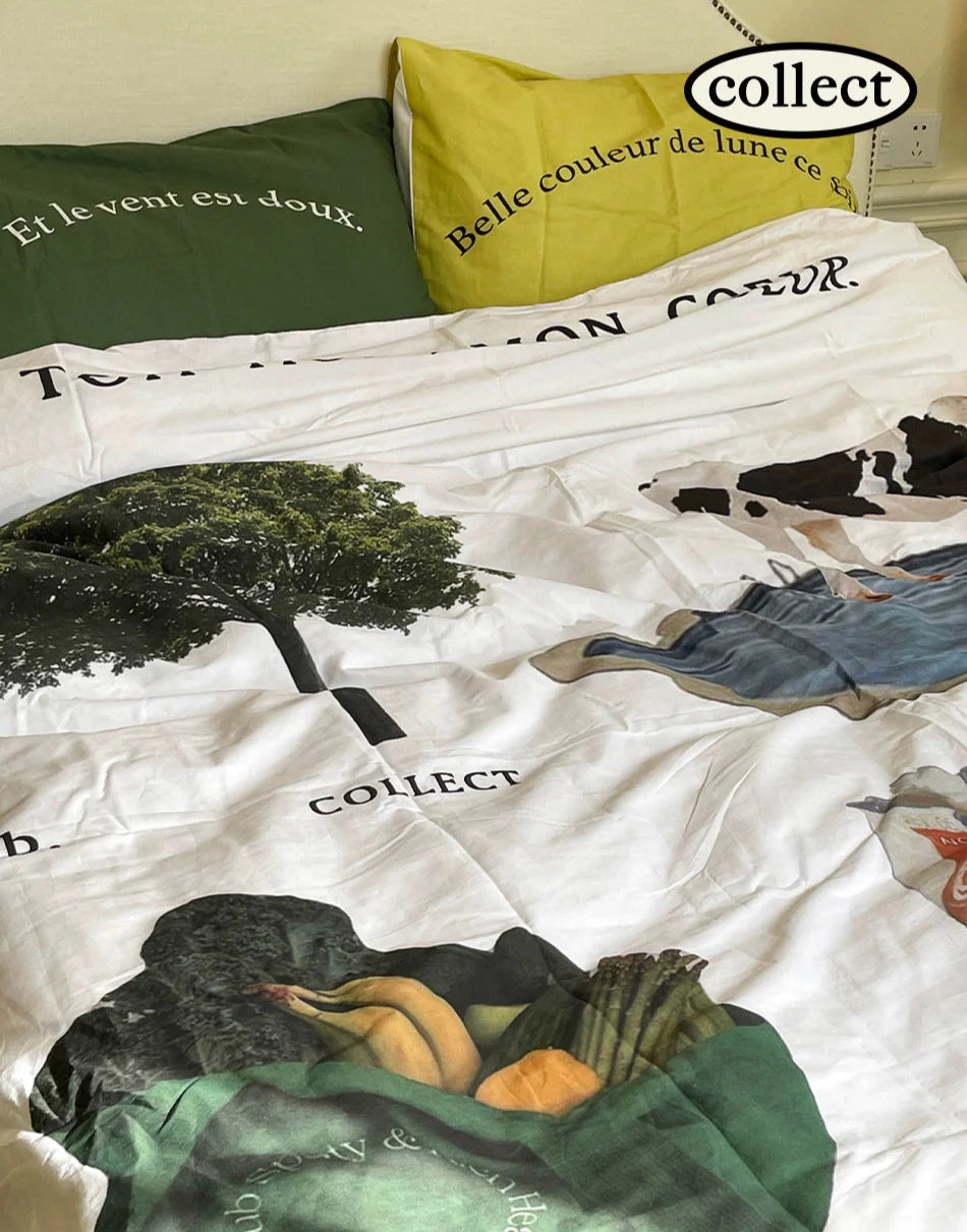 Cow & Lime Summer Cotton Bedding Set – 4 Pieces