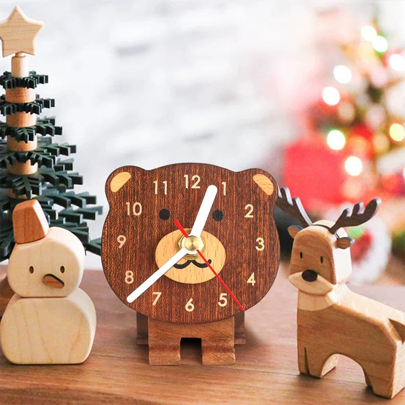 Mini Animal Wooden Desk Clock – Lion & Bear Collection