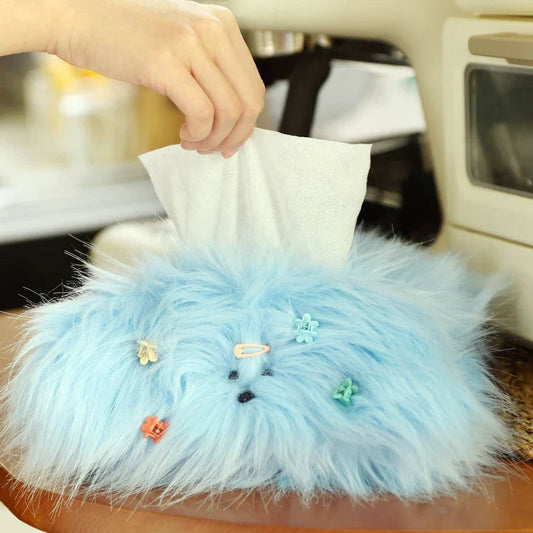 Fluffy Monster Tissue Box Cover – DIY Cute Furry Case with Hairpins