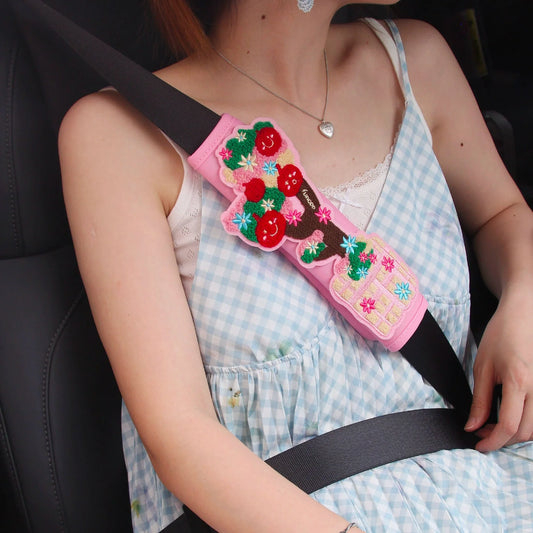 Embroidered Floral Seatbelt Cover