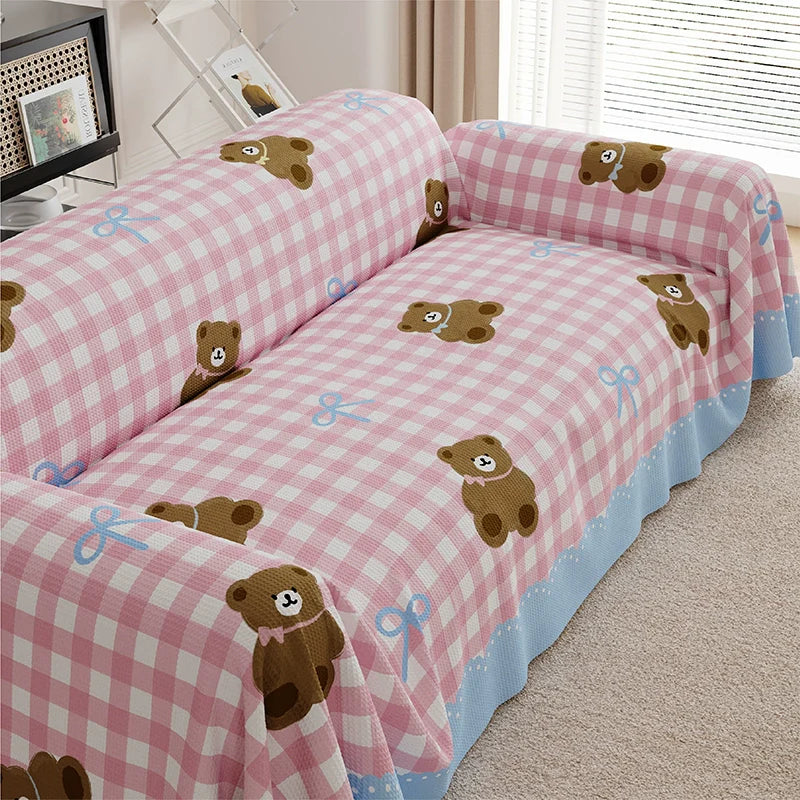 Pink Gingham Bear Sofa Cover