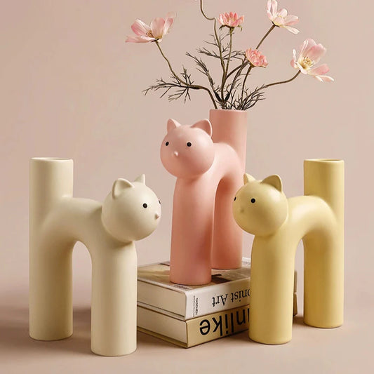 Pastel Cat Ceramic Flower Vase