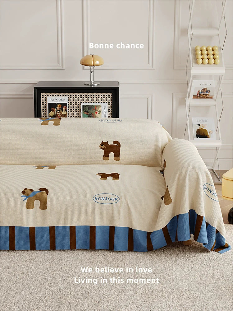 Cream Pet Pattern Sofa Cover