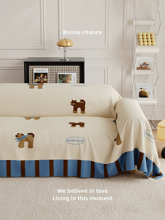 Cream Pet Pattern Sofa Cover