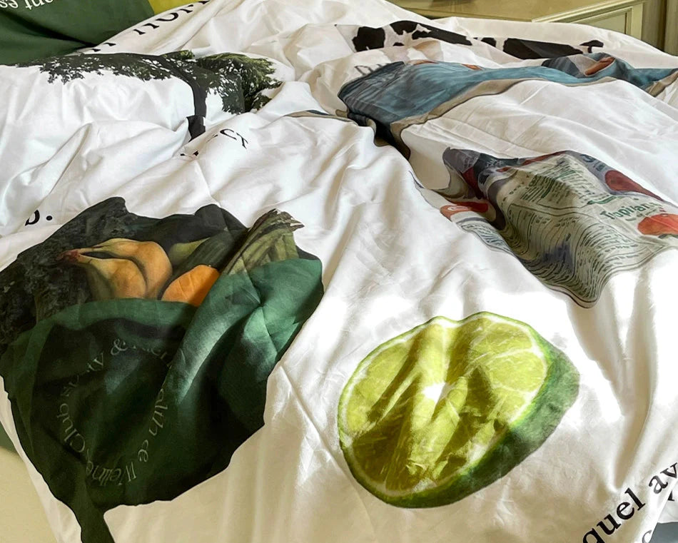 Cow & Lime Summer Cotton Bedding Set – 4 Pieces