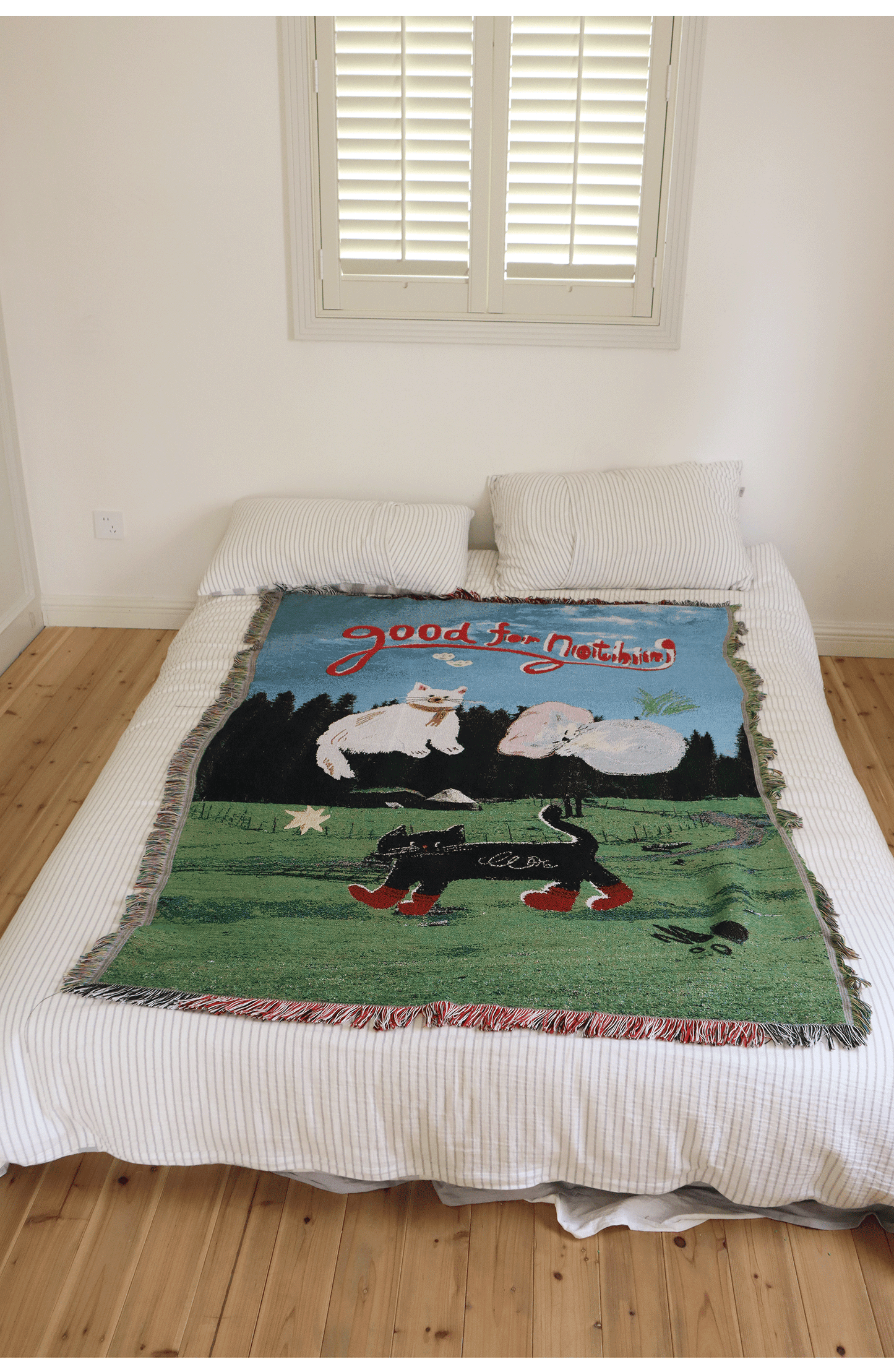 goodfornothing is good for nothing, kitten art tapestry, sofa blanket, knitted blanket, picnic mat, ambiance blanket